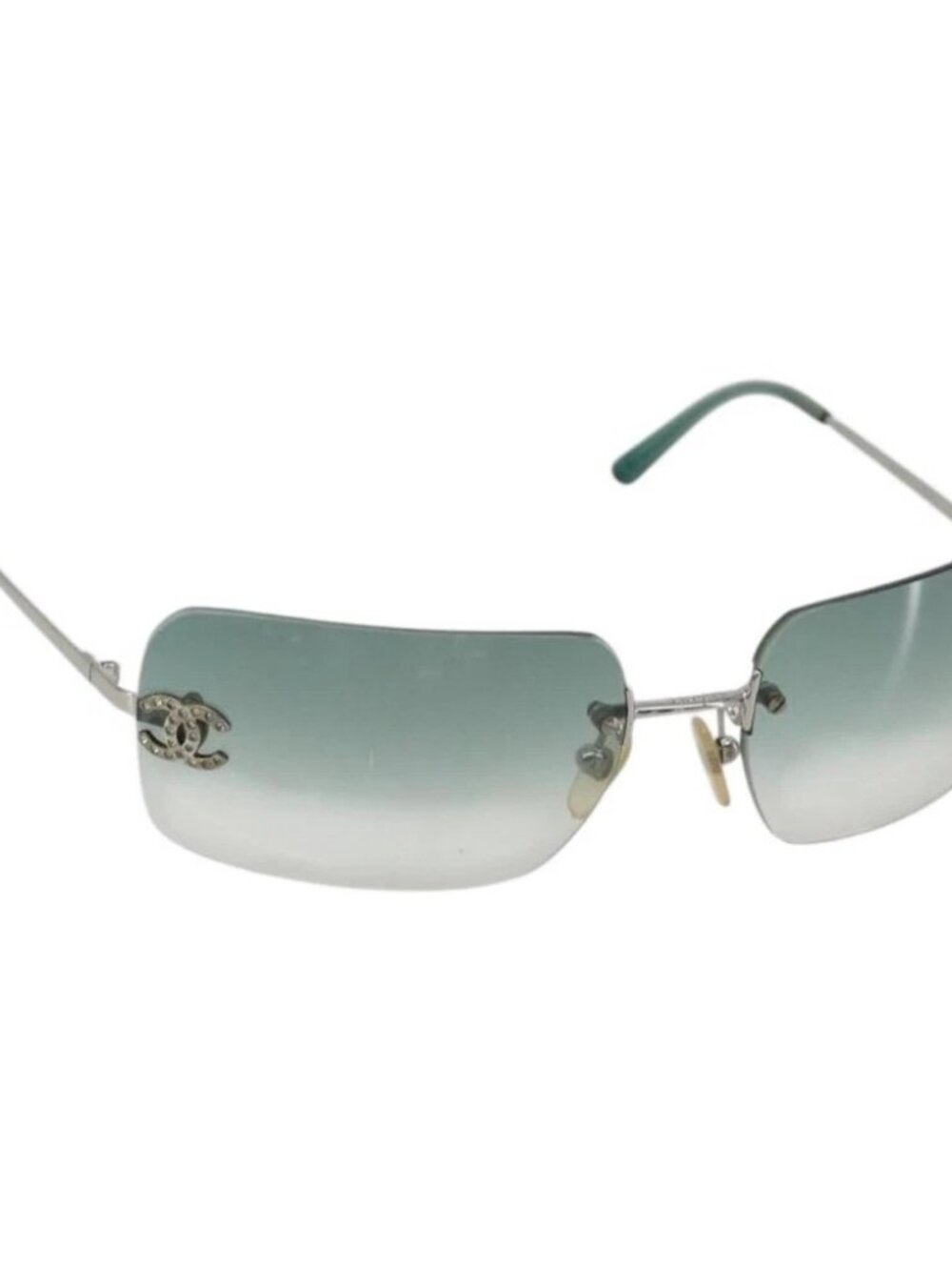 CHANEL COCO Mark Sunglasses metal Green CC Auth 188886
